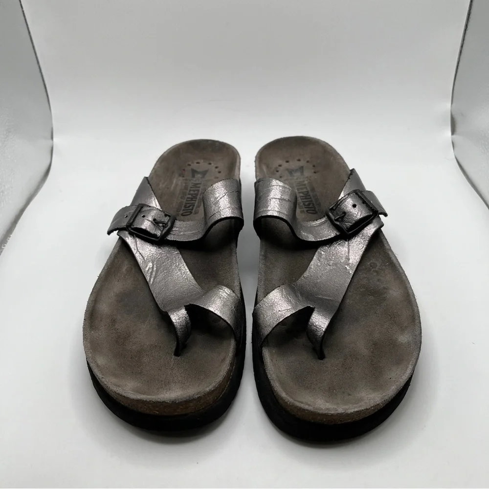 Mephisto Women's Helen Silver Metallic Thong Sandals Size 39 US 8.5 - Picture 2 of 9